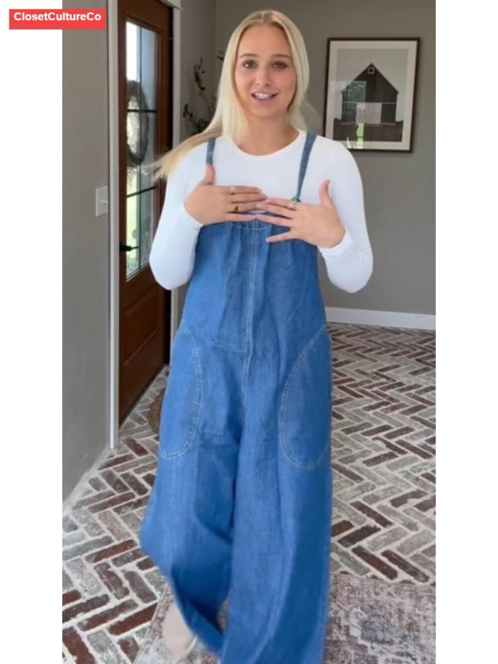 100% Cotton Wide Leg Denim Overalls Tie Back Baggy Jean Jumpsuit - Picture 6 of 6